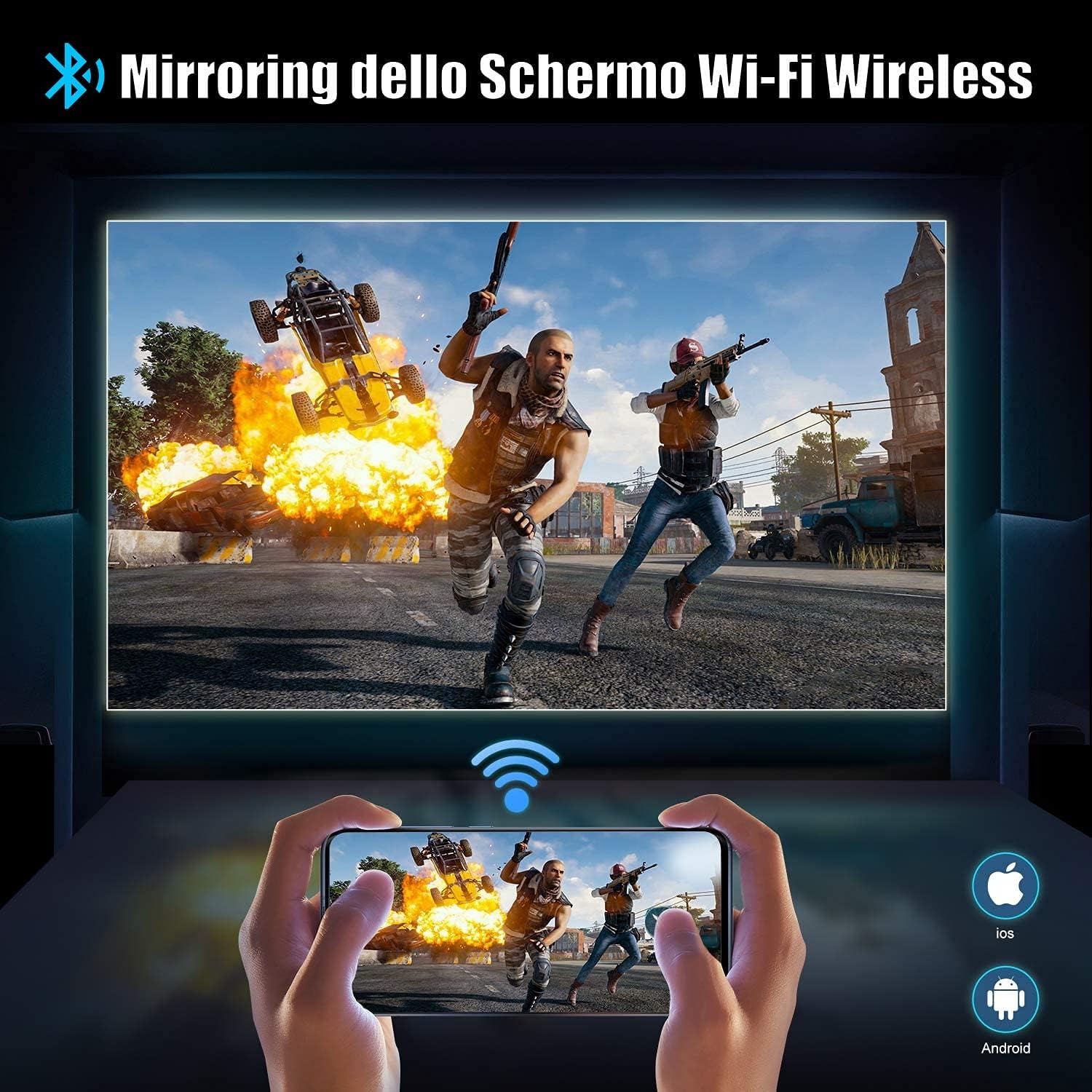 Wifi-beamer, Bluetooth, 28000 lumen, Full HD-projector, 1080p, ondersteunt 4K, WiMiUS beamer met 4D-trapeziumcorrectie, 50% zoom voor thuisbioscoop PPT, iOS/Android smartphone (tas meegeleverd)