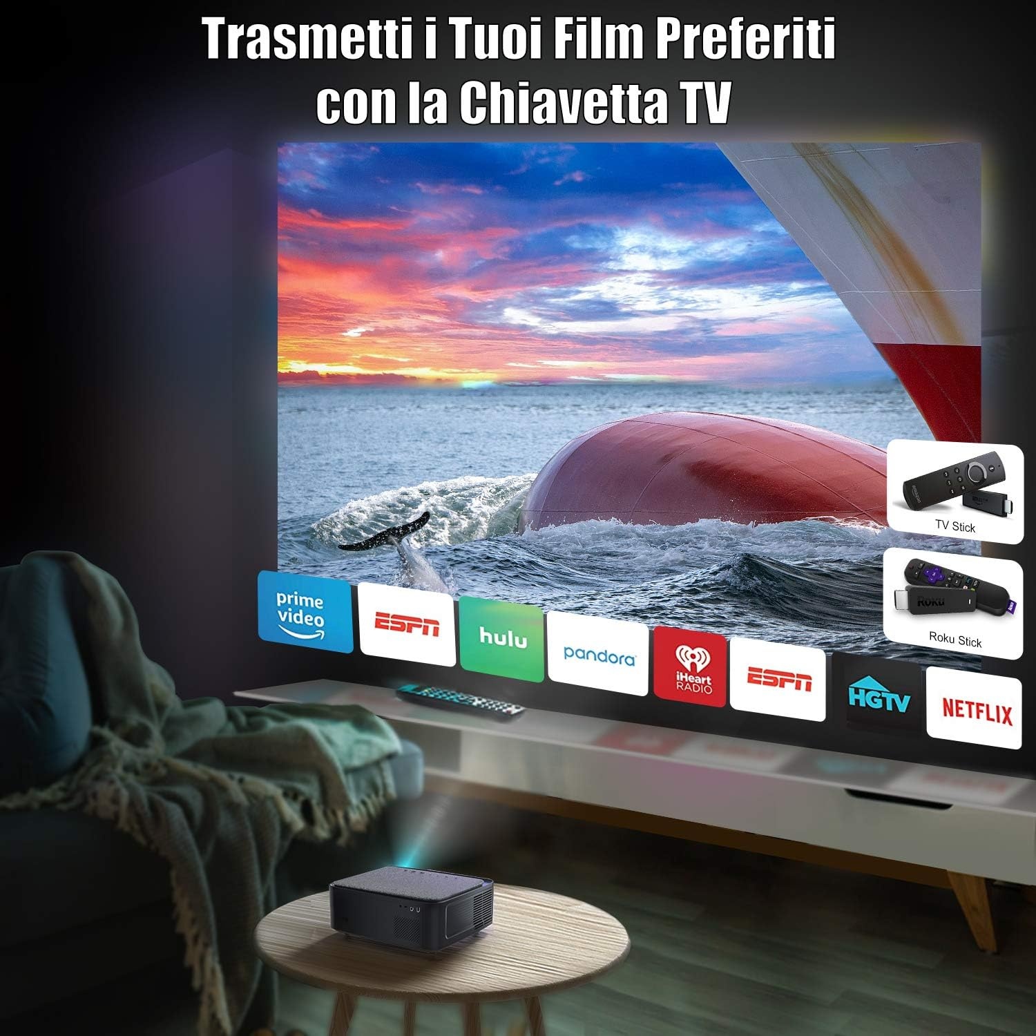 Wifi-beamer, Bluetooth, 28000 lumen, Full HD-projector, 1080p, ondersteunt 4K, WiMiUS beamer met 4D-trapeziumcorrectie, 50% zoom voor thuisbioscoop PPT, iOS/Android smartphone (tas meegeleverd)