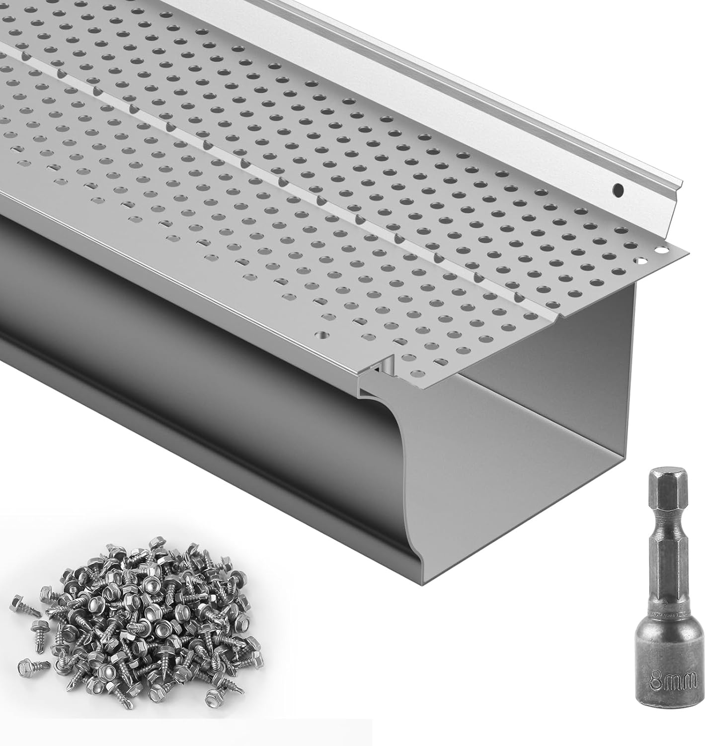 VEVOR, 5 "Breedte 2 Aluminium Bladfilter DIY Cover, 26 STKS 31,7 m Totale Lengte, 0,157" Gat Diameter & 0,02 inch Dikke Raptor Guards Past Op Elk Dak of Goot Type, Zilver