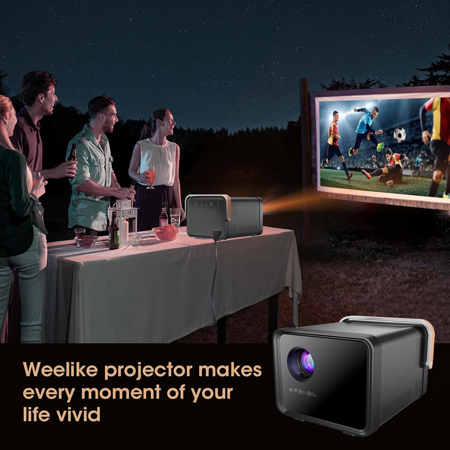 Weelikeit Projector, draagbare miniprojector 1080P HD 4K-ondersteuning, thuisbioscoopfilmprojector met 5G WiFi 6 en Bluetooth, buitenvideoprojector voor iPhone/Android/TV-stick/HDMI/USB/laptop/DVD/PS5