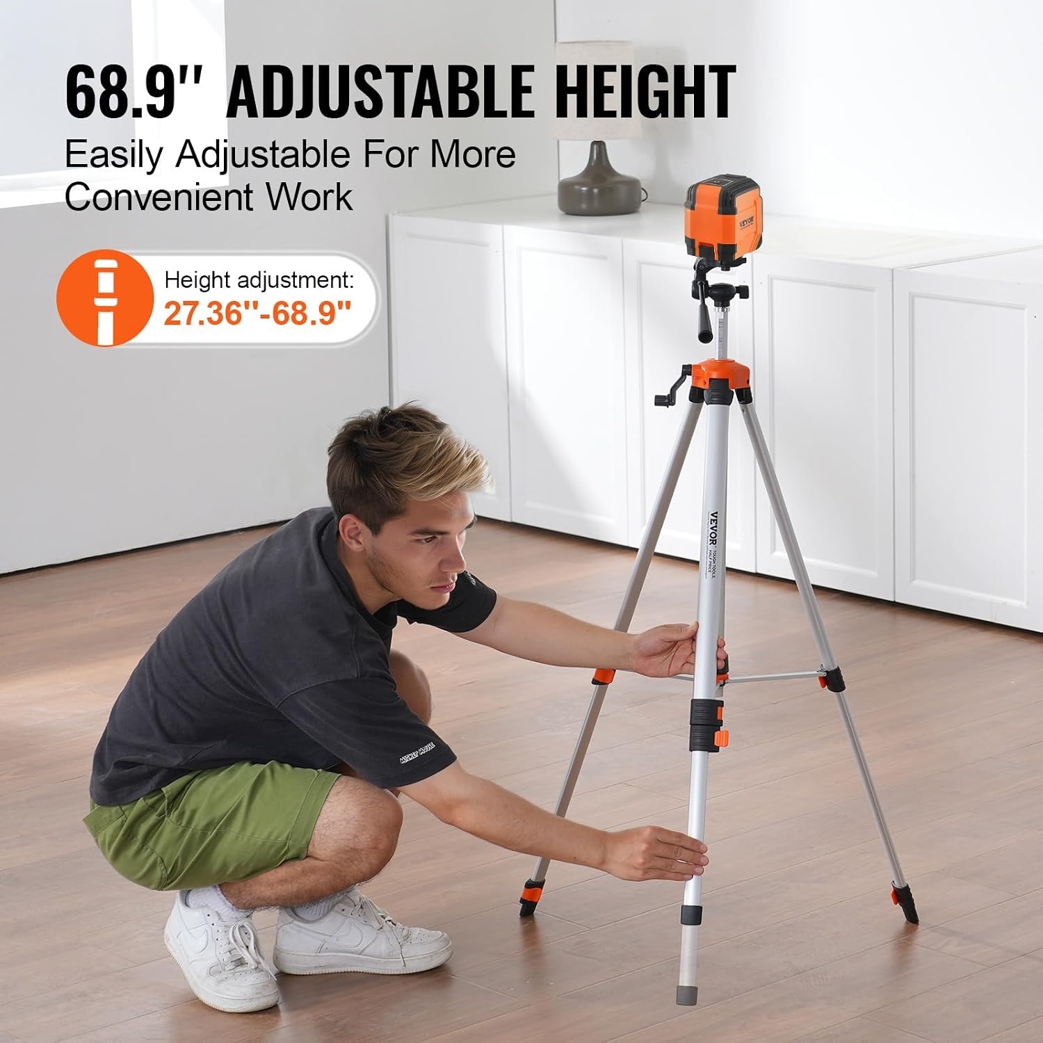 VEVOR Laser Level Tripod, ¼ x 20 Thread Mount, 27.36-68.11 inch Height Adjustment with Integrated Level Bubble Lightweight Laser Scanner Stand, Retractable Legs Aluminum Tripod for Stable Measurement