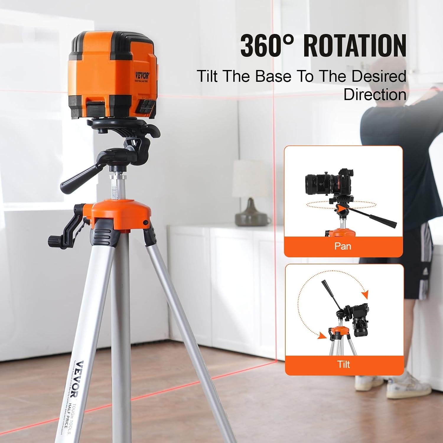 VEVOR Laser Level Tripod, ¼ x 20 Thread Mount, 27.36-68.11 inch Height Adjustment with Integrated Level Bubble Lightweight Laser Scanner Stand, Retractable Legs Aluminum Tripod for Stable Measurement