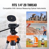 VEVOR Laser Level Tripod, ¼ x 20 Thread Mount, 27.36-68.11 inch Height Adjustment with Integrated Level Bubble Lightweight Laser Scanner Stand, Retractable Legs Aluminum Tripod for Stable Measurement