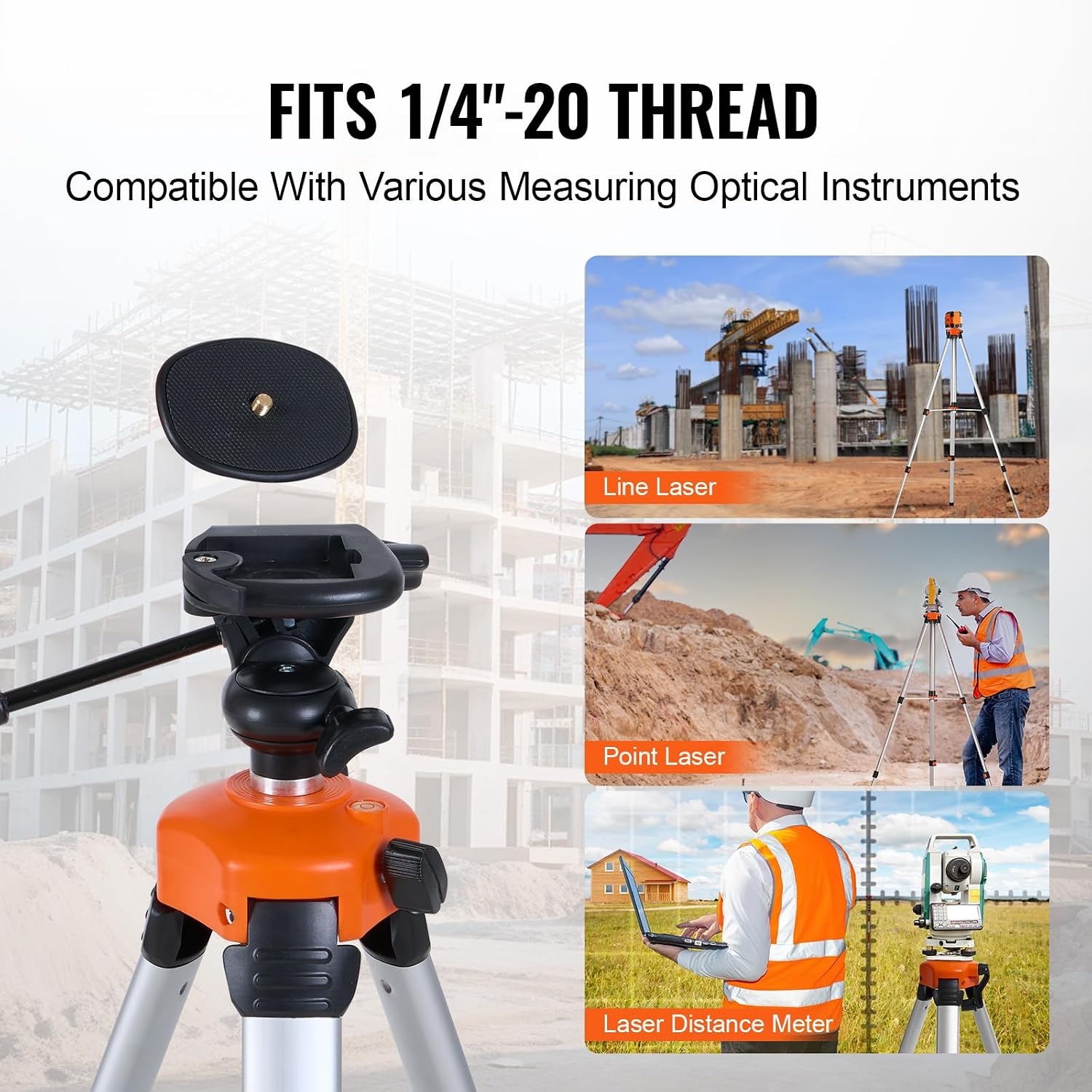 VEVOR Laser Level Tripod, ¼ x 20 Thread Mount, 27.36-68.11 inch Height Adjustment with Integrated Level Bubble Lightweight Laser Scanner Stand, Retractable Legs Aluminum Tripod for Stable Measurement