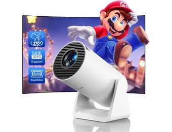 Mini-beamer, 5G, wifi, Bluetooth, 8000 lumen, draagbaar, 1080p Full HD, zilverwit