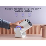 Mini-beamer, 5G, wifi, Bluetooth, 8000 lumen, draagbaar, 1080p Full HD, zilverwit