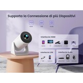 Mini-beamer, 5G, wifi, Bluetooth, 8000 lumen, draagbaar, 1080p Full HD, zilverwit