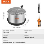 VEVOR Bud Leaf Trimmer, 40,6 cm roestvrijstalen handmatige bud-trimmermachine, met doorzichtige PET-afdekking voor visueel snijden, inclusief handsnoeischaar, voor het snijden van bladeren, knoppen,