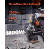 VEVOR Demolition Jack Hammer, MAX 1400W Electric Jackhammer Heavy Duty, 2900 BPM Concrete Breaker 2pcs Chisels Bits Chipping W/Case, Gloves