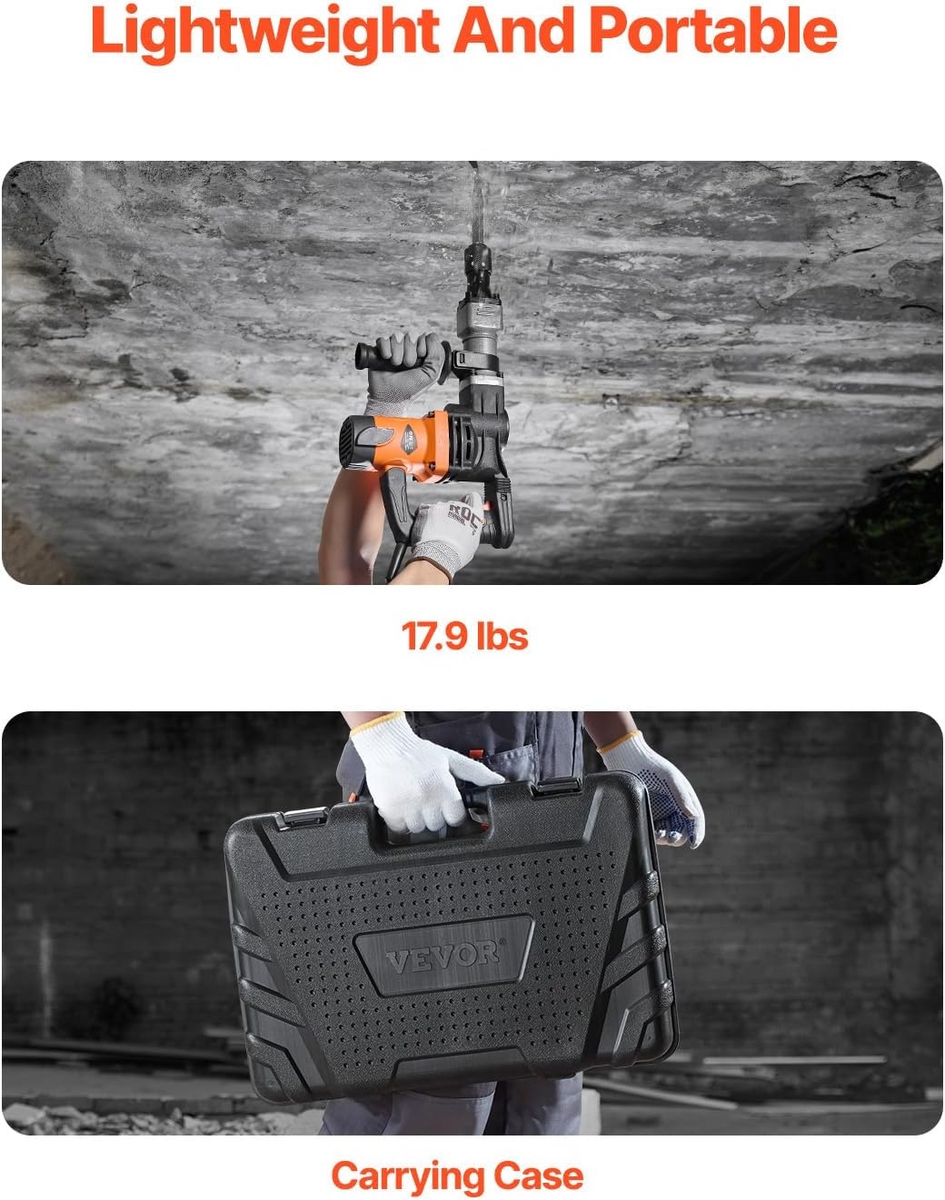 VEVOR Demolition Jack Hammer, MAX 1400W Electric Jackhammer Heavy Duty, 2900 BPM Concrete Breaker 2pcs Chisels Bits Chipping W/Case, Gloves