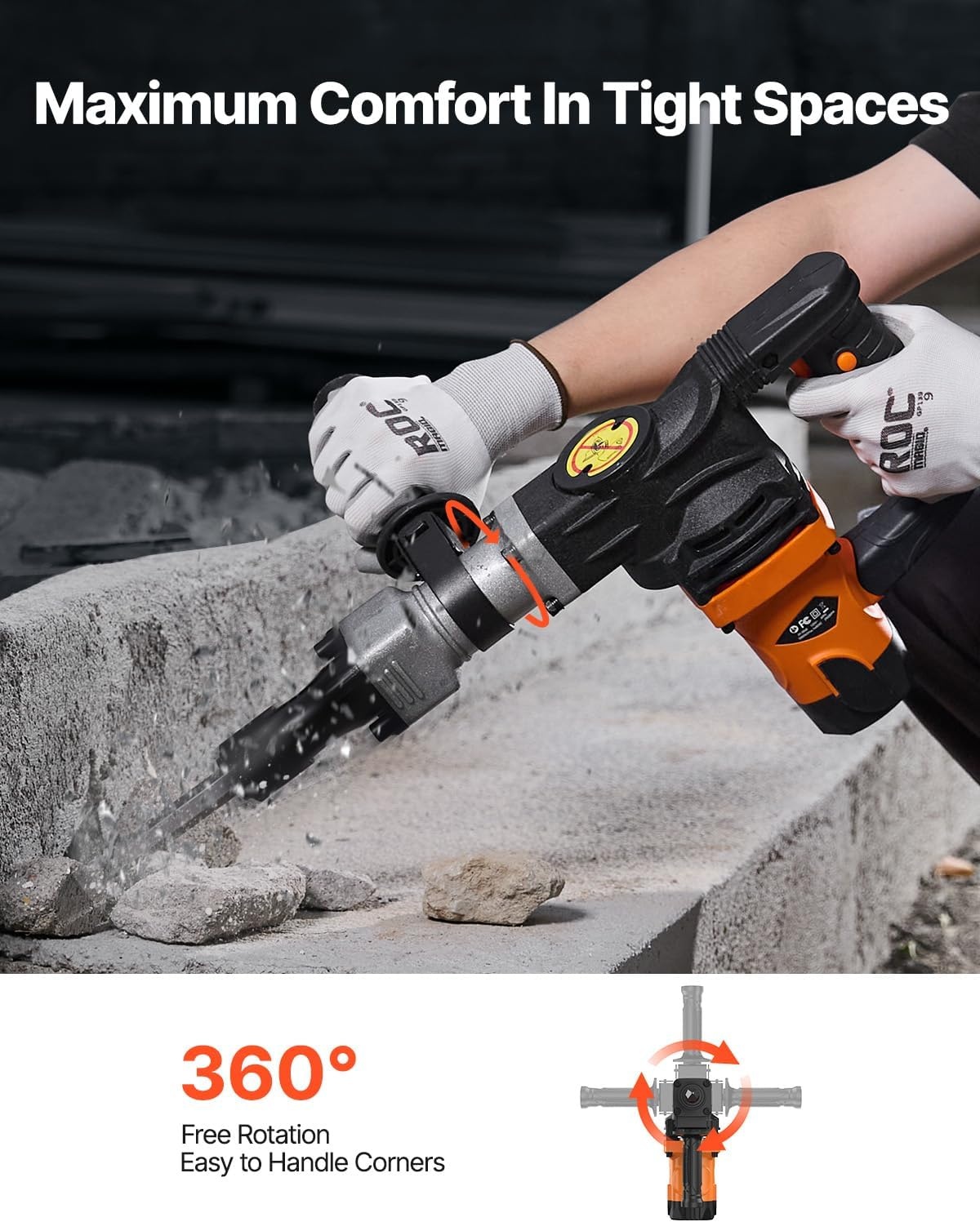 VEVOR Demolition Jack Hammer, MAX 1400W Electric Jackhammer Heavy Duty, 2900 BPM Concrete Breaker 2pcs Chisels Bits Chipping W/Case, Gloves