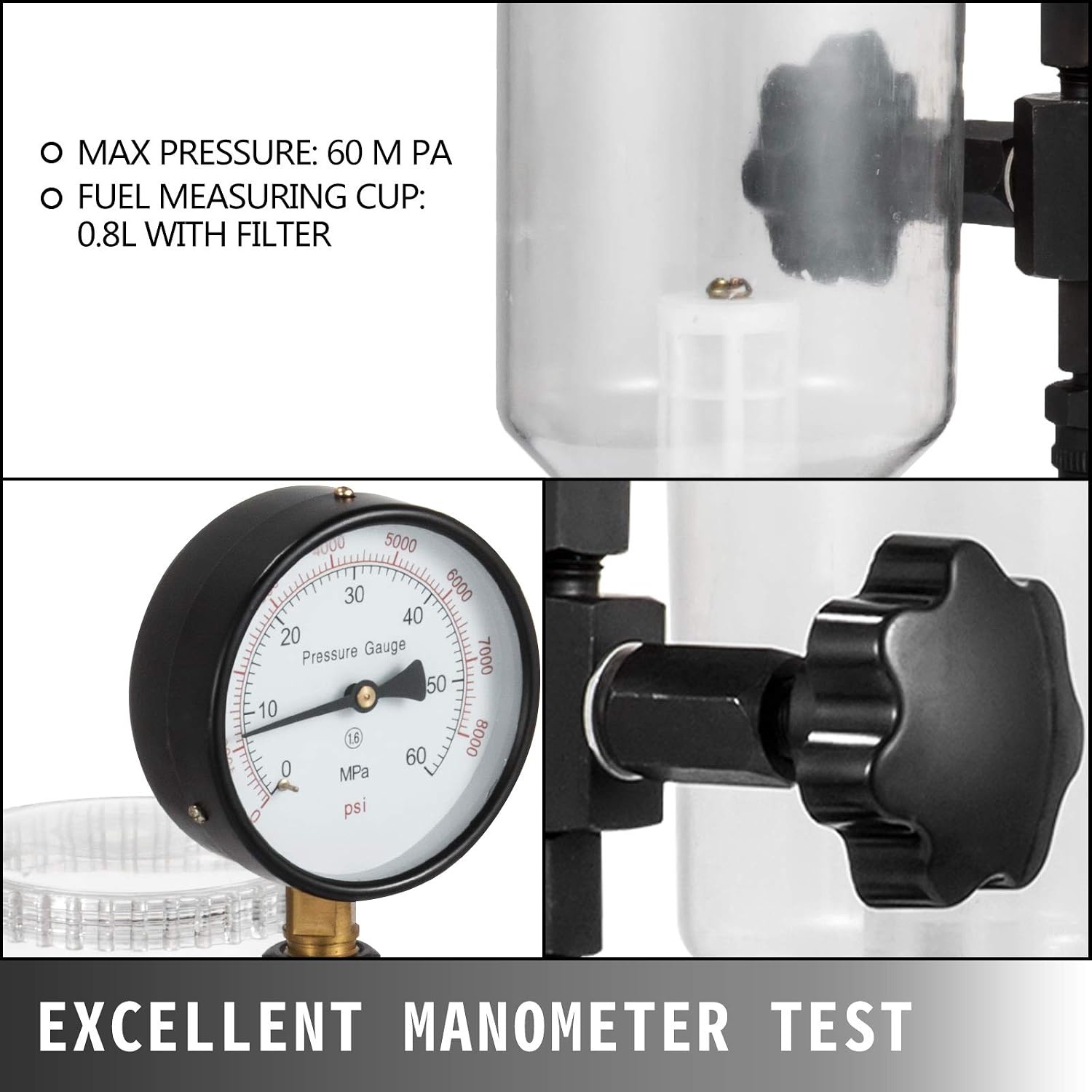 VEVOR Spuitpomp Injectoren 600 bar Injector Tester Diesel Injectie Mondstuk Tester met Drukmanometer 6190/6200/6170 voor het kalibreren van de Brandstofdruk