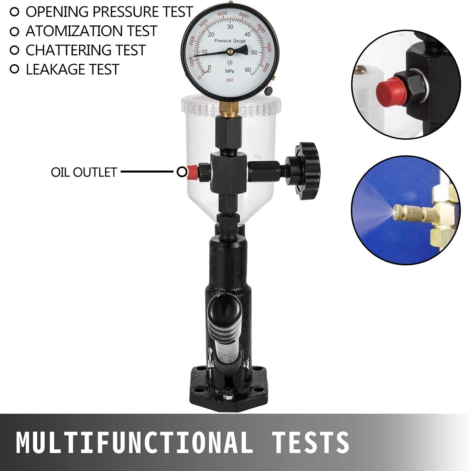 VEVOR Spuitpomp Injectoren 600 bar Injector Tester Diesel Injectie Mondstuk Tester met Drukmanometer 6190/6200/6170 voor het kalibreren van de Brandstofdruk