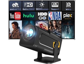 XGODY Gimbal5 Smart Mini Beamer, Native 1080P Full HD Projector, Android 11, WiFi 6, Zwart
