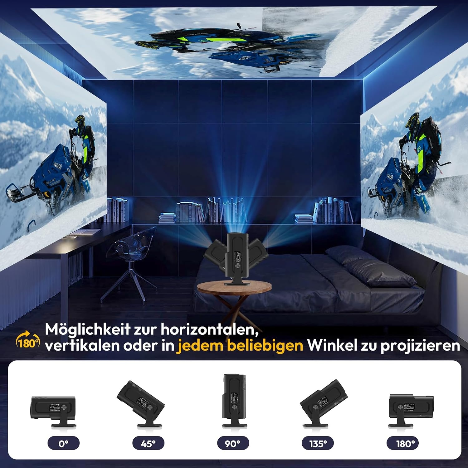 XGODY Gimbal5 Smart Mini Beamer, Native 1080P Full HD Projector, Android 11, WiFi 6, Zwart