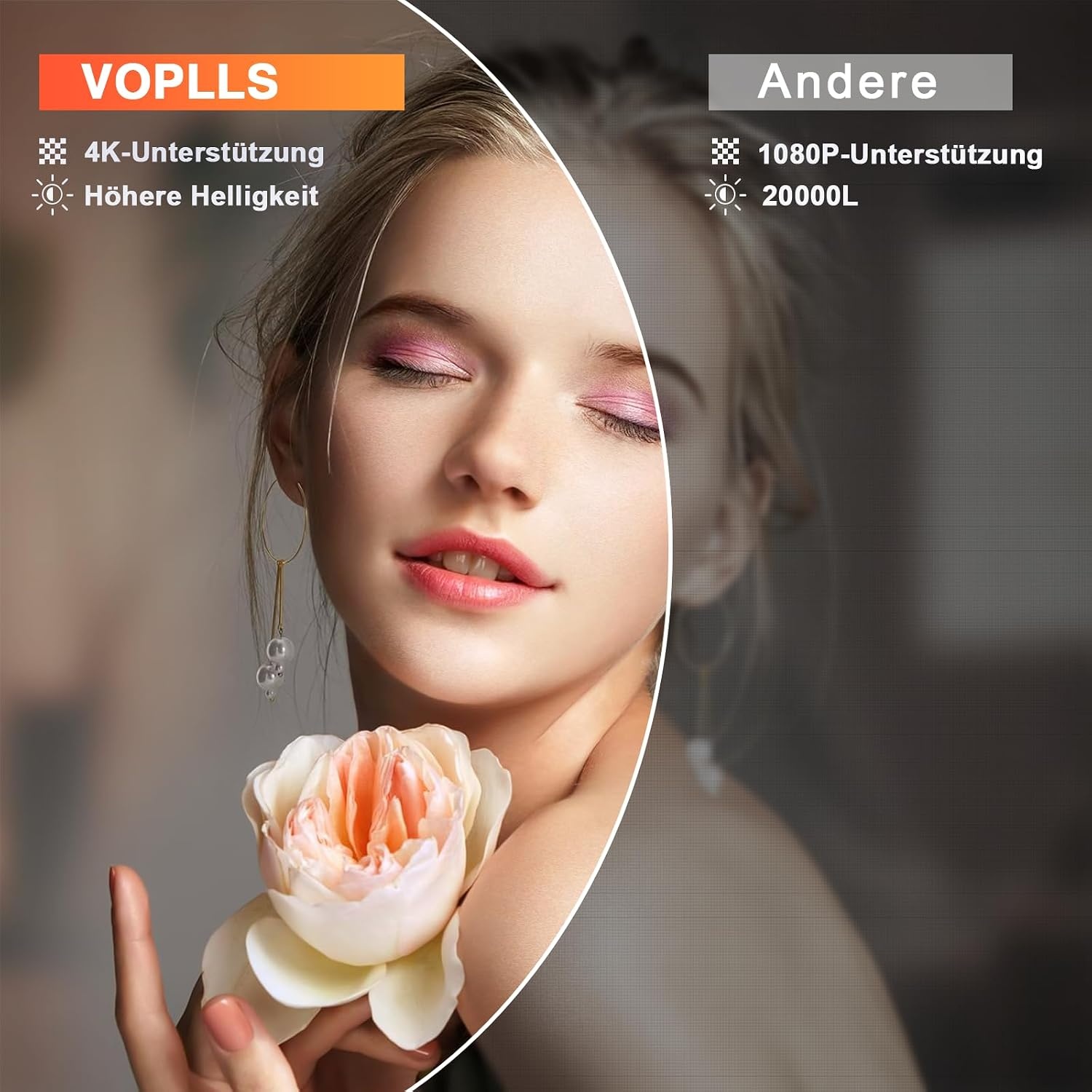 AI-autofocus en keystone: VOPLLS 28000L thuisbioscoop, videobeamer, full HD, 1080P, 4K-ondersteund, volledig verzegelde smart beamer, outdoor, 5G wifi, bluetooth-projector voor iOS/Android/tv-stick