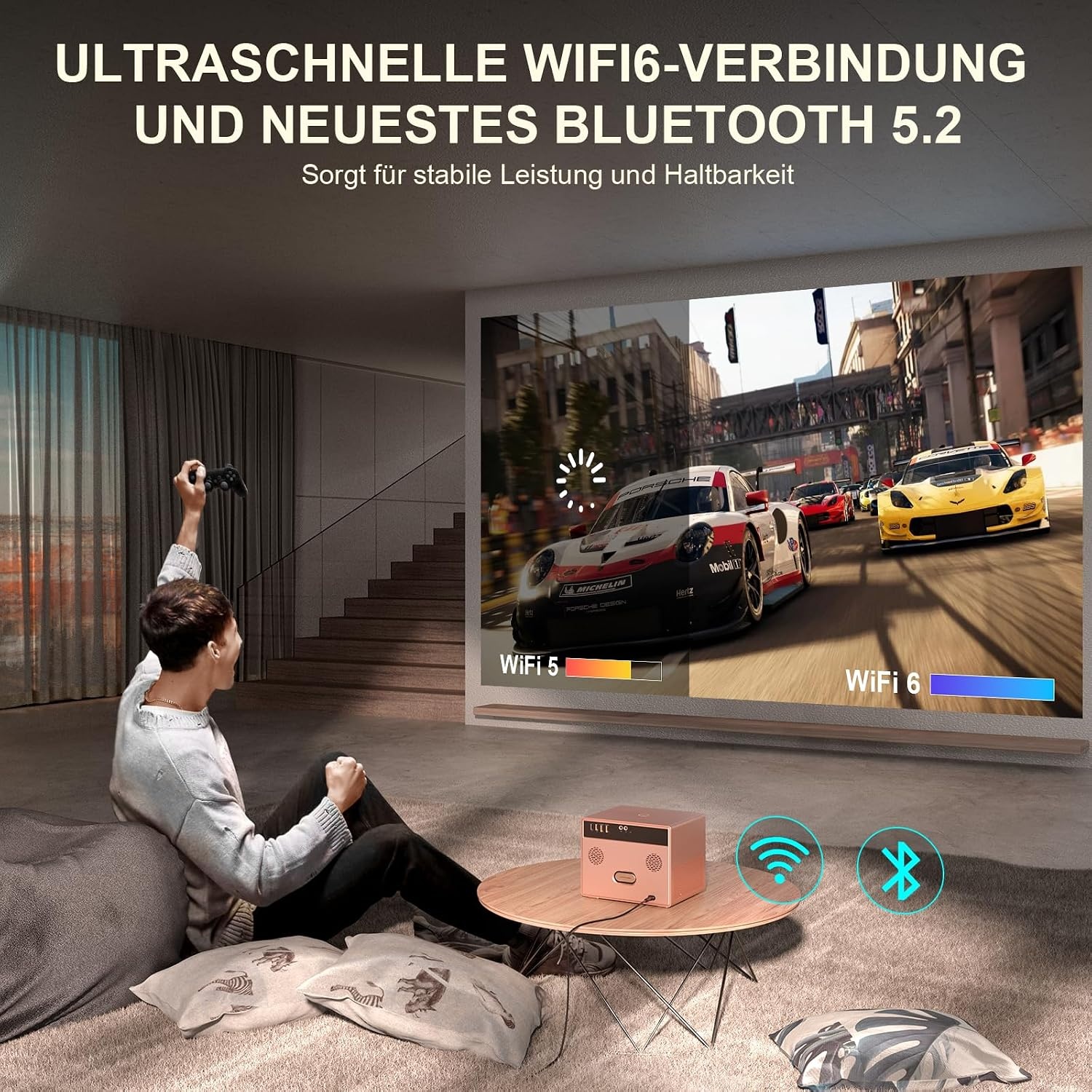 AI-autofocus en keystone: VOPLLS 28000L thuisbioscoop, videobeamer, full HD, 1080P, 4K-ondersteund, volledig verzegelde smart beamer, outdoor, 5G wifi, bluetooth-projector voor iOS/Android/tv-stick