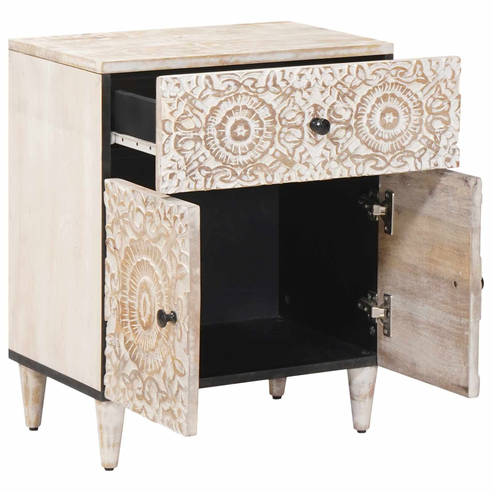 vidaXL Bed kast Wit 50 x 33 x 60 cm Massief Mango Hout