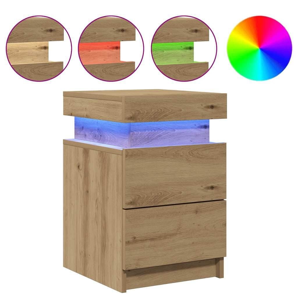 vidaXL Nachtkastjes 2 st met LED 35x39x55 cm hout artisanaal eiken