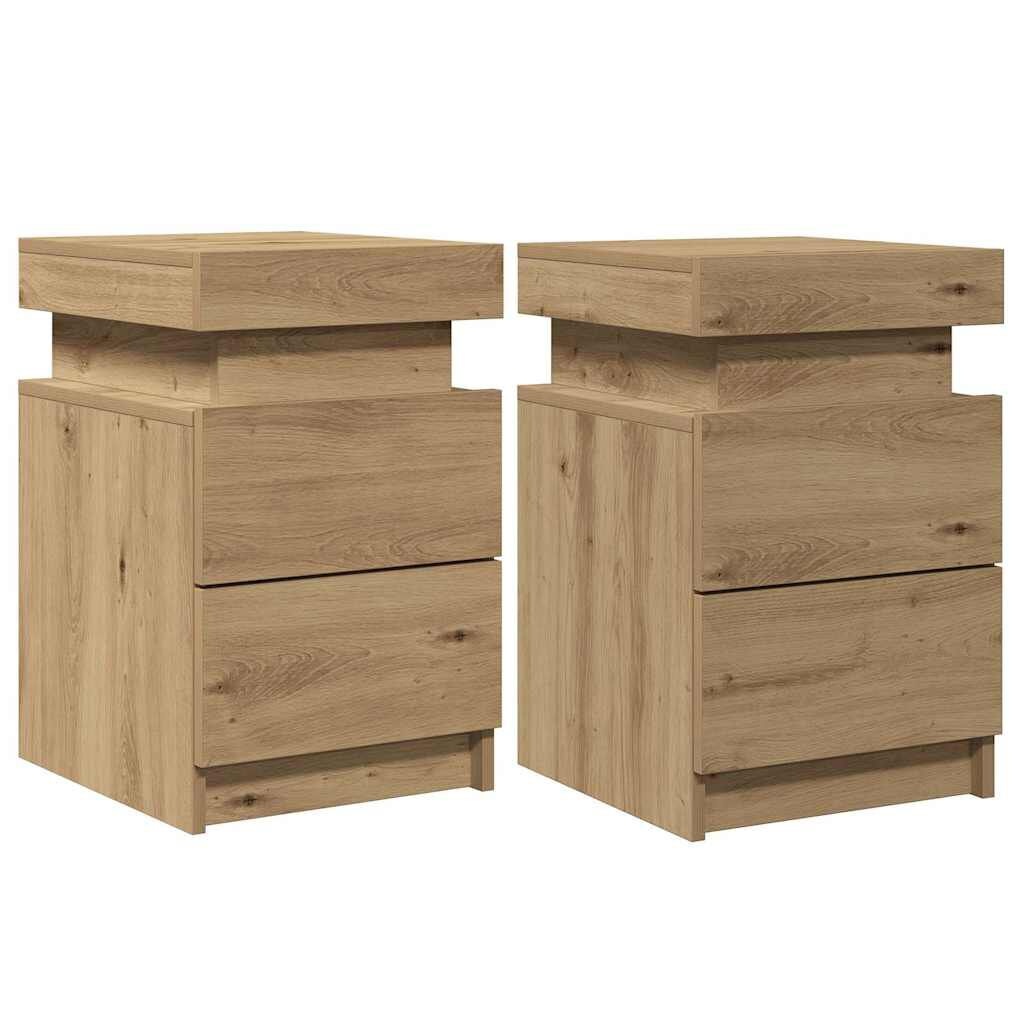 vidaXL Nachtkastjes 2 st met LED 35x39x55 cm hout artisanaal eiken