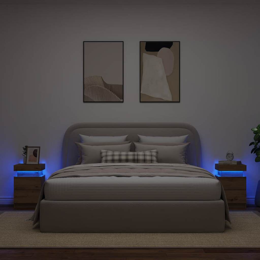 vidaXL Nachtkastjes 2 st met LED 35x39x55 cm hout artisanaal eiken