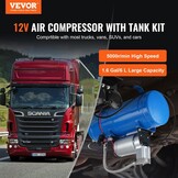 VEVOR Zughorn Air Compressor with Tank, 6 Litres, 12 V Air Compressor Set, 90-120 PSI Working Pressure, Integrated Air Compressor System for Train Air Horn, Inflating Tyres, Trucks, SUVs etc