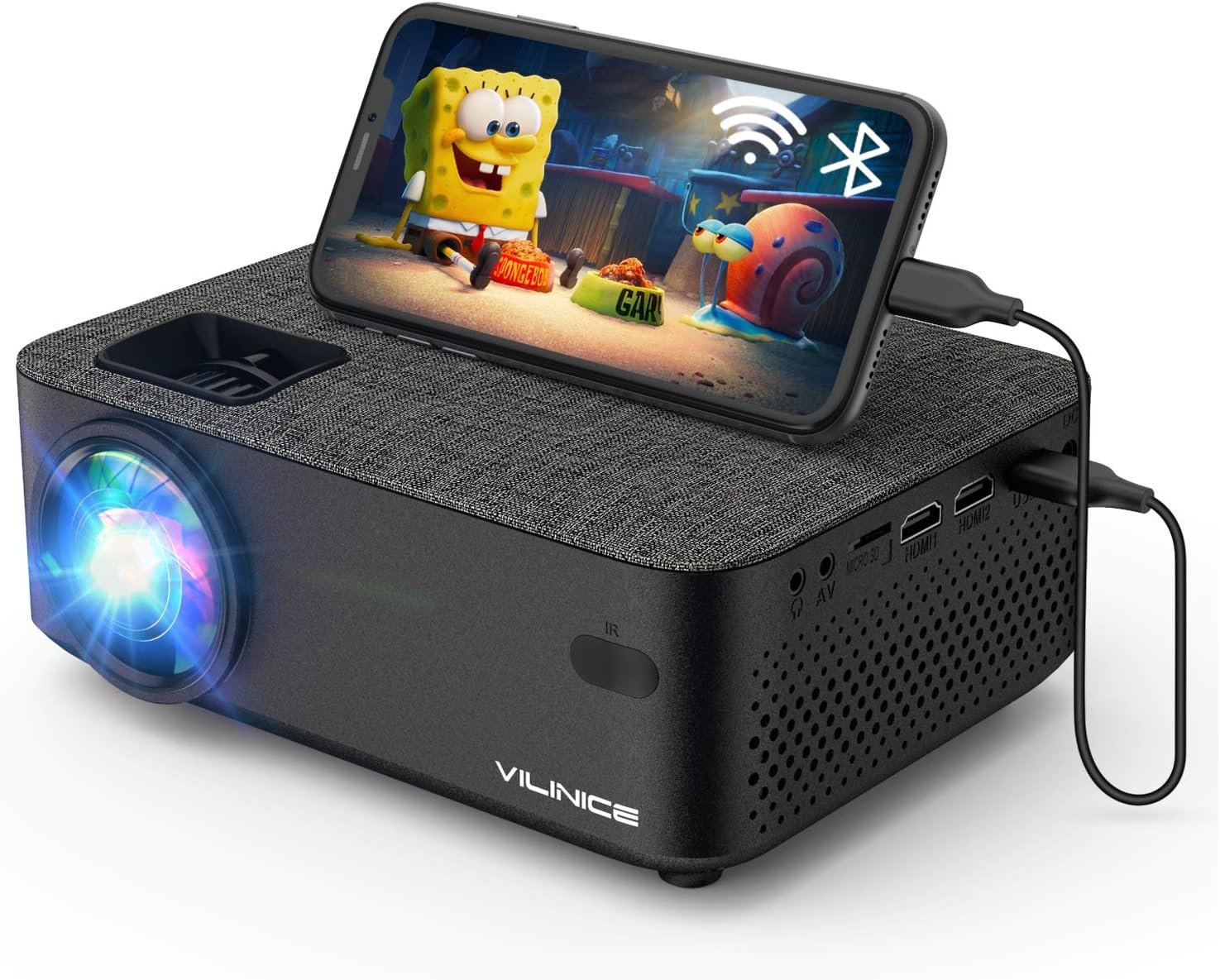 Mini-beamer, Full HD, wifi-projector met 6000 liter, ondersteunt 1080p multimedia 240 inch, videobeamer, compatibel met tv-stick, HDMI, SD, AV, VGA, USB, PS4, smartphone