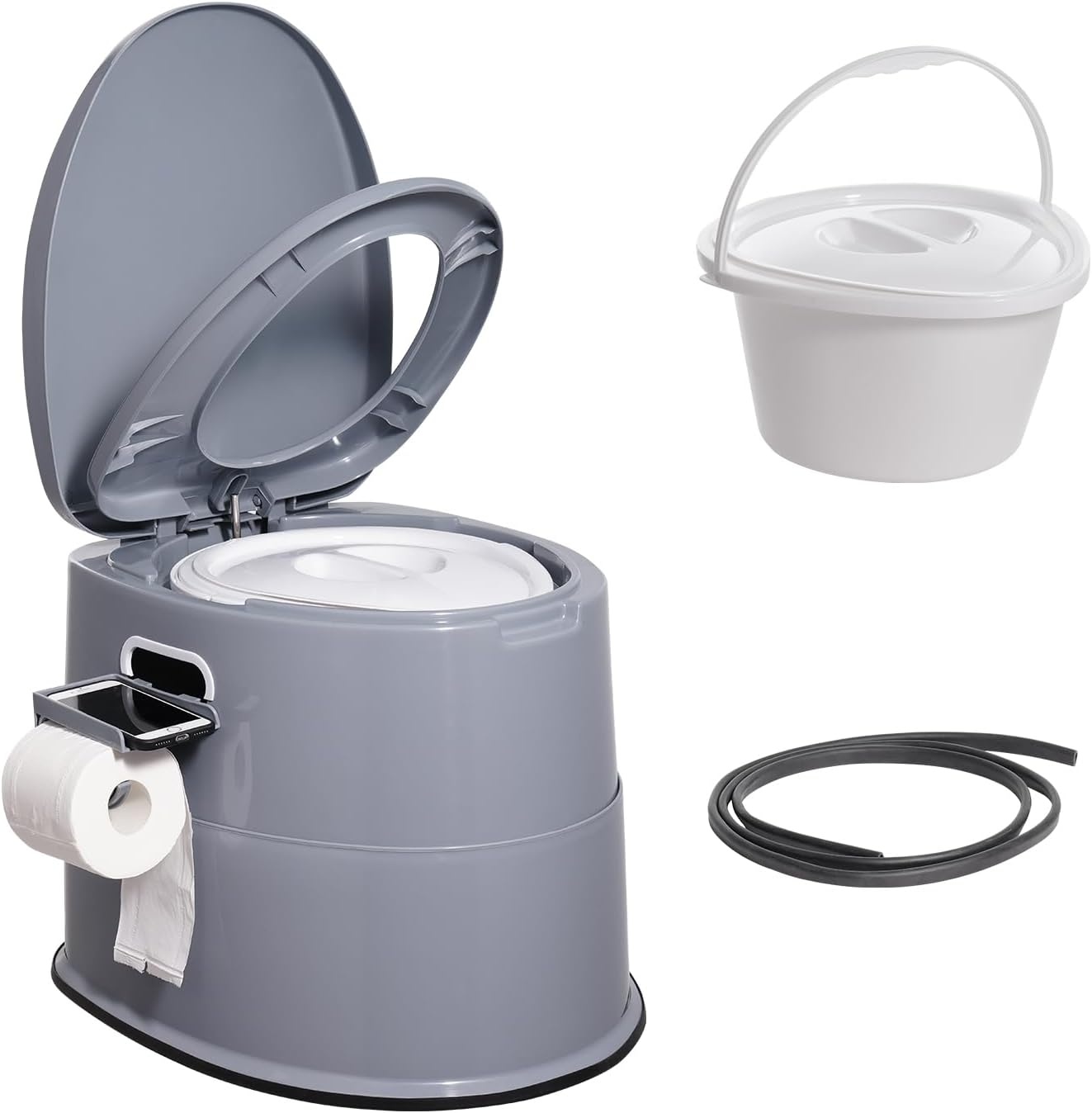 VEVOR Campingtoilet met toiletpapier- en mobiele telefoonhouder, draagbaar campingtoilet, 500 x 467 x 400 mm, reistoilet, noodtoilet, witte toiletten, 136,1 kg, draagvermogen, campertoilet, 5 liter | Voor autoritten en caravans, met telefoonplank, toiletp