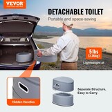 VEVOR Campingtoilet met toiletpapier- en mobiele telefoonhouder, draagbaar campingtoilet, 500 x 467 x 400 mm, reistoilet, noodtoilet, witte toiletten, 136,1 kg, draagvermogen, campertoilet, 5 liter | Voor autoritten en caravans, met telefoonplank, toiletp