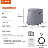 VEVOR Campingtoilet met toiletpapier- en mobiele telefoonhouder, draagbaar campingtoilet, 500 x 467 x 400 mm, reistoilet, noodtoilet, witte toiletten, 136,1 kg, draagvermogen, campertoilet, 5 liter | Voor autoritten en caravans, met telefoonplank, toiletp