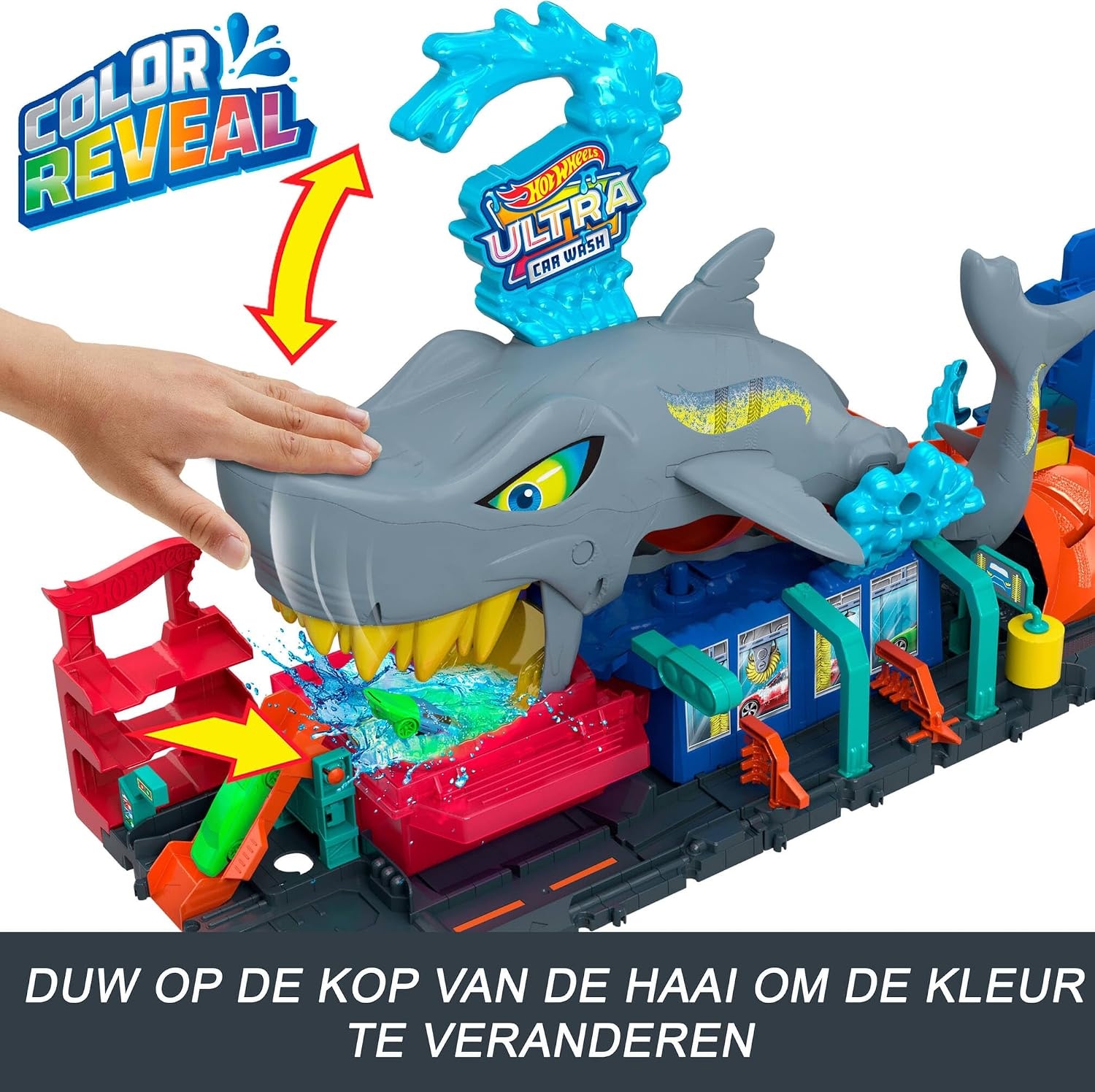 Hot Wheels City Ultra Shark wasstraat met Color Reveal-auto