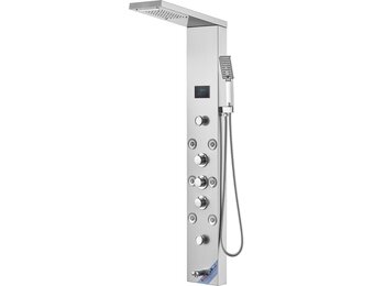 VEVOR Douchekaneelsysteem met 6 modi, hydro-elektrisch douchepaneeltoren, led-display, regen, waterval, 8 massagestralen, baduitloop en douchekop met slang, badkamer