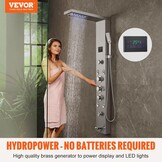 VEVOR Douchekaneelsysteem met 6 modi, hydro-elektrisch douchepaneeltoren, led-display, regen, waterval, 8 massagestralen, baduitloop en douchekop met slang, badkamer