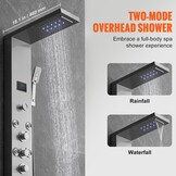 VEVOR Douchekaneelsysteem met 6 modi, hydro-elektrisch douchepaneeltoren, led-display, regen, waterval, 8 massagestralen, baduitloop en douchekop met slang, badkamer
