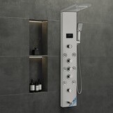 VEVOR Douchekaneelsysteem met 6 modi, hydro-elektrisch douchepaneeltoren, led-display, regen, waterval, 8 massagestralen, baduitloop en douchekop met slang, badkamer