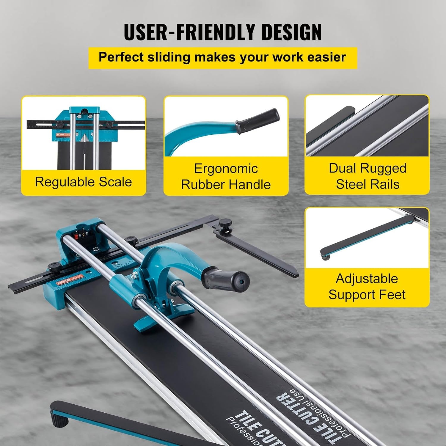 VEVOR Handtegelsnijder, 120 cm, professionele tegelsnijder met dubbele stalen geleiding en 2 antislip voeten, ergonomische antislip handgreep, verstelbare ladder