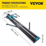 VEVOR Handtegelsnijder, 120 cm, professionele tegelsnijder met dubbele stalen geleiding en 2 antislip voeten, ergonomische antislip handgreep, verstelbare ladder