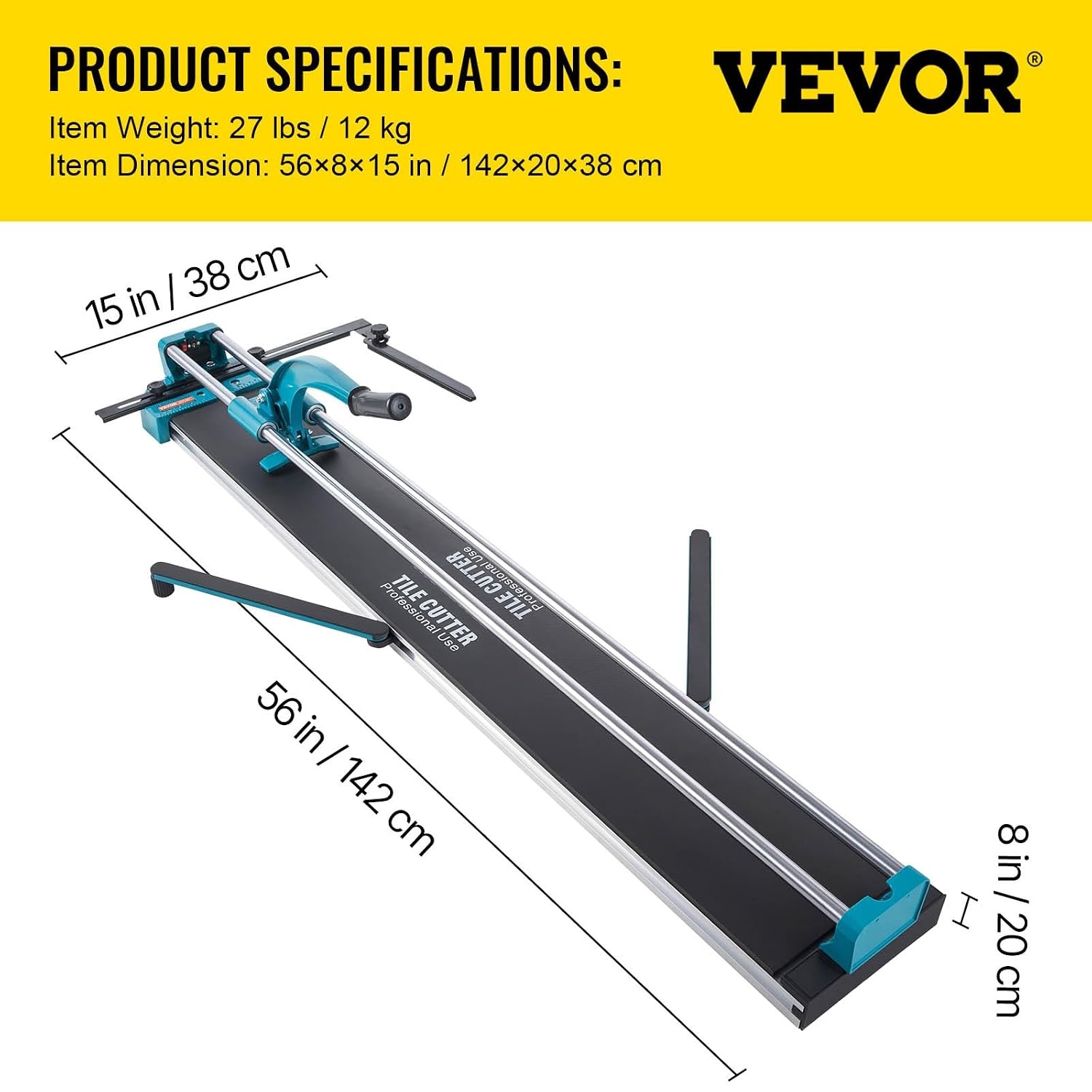 VEVOR Handtegelsnijder, 120 cm, professionele tegelsnijder met dubbele stalen geleiding en 2 antislip voeten, ergonomische antislip handgreep, verstelbare ladder