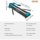 Vevor 24 inch/600 mm tegelsnijder dubbele rails en beugels handmatige tegelsnijder 4504" dop met nauwkeurige laser handmatige tegelsnijgereedschappen voor precisiesnijden (61 cm) - Amazon.com