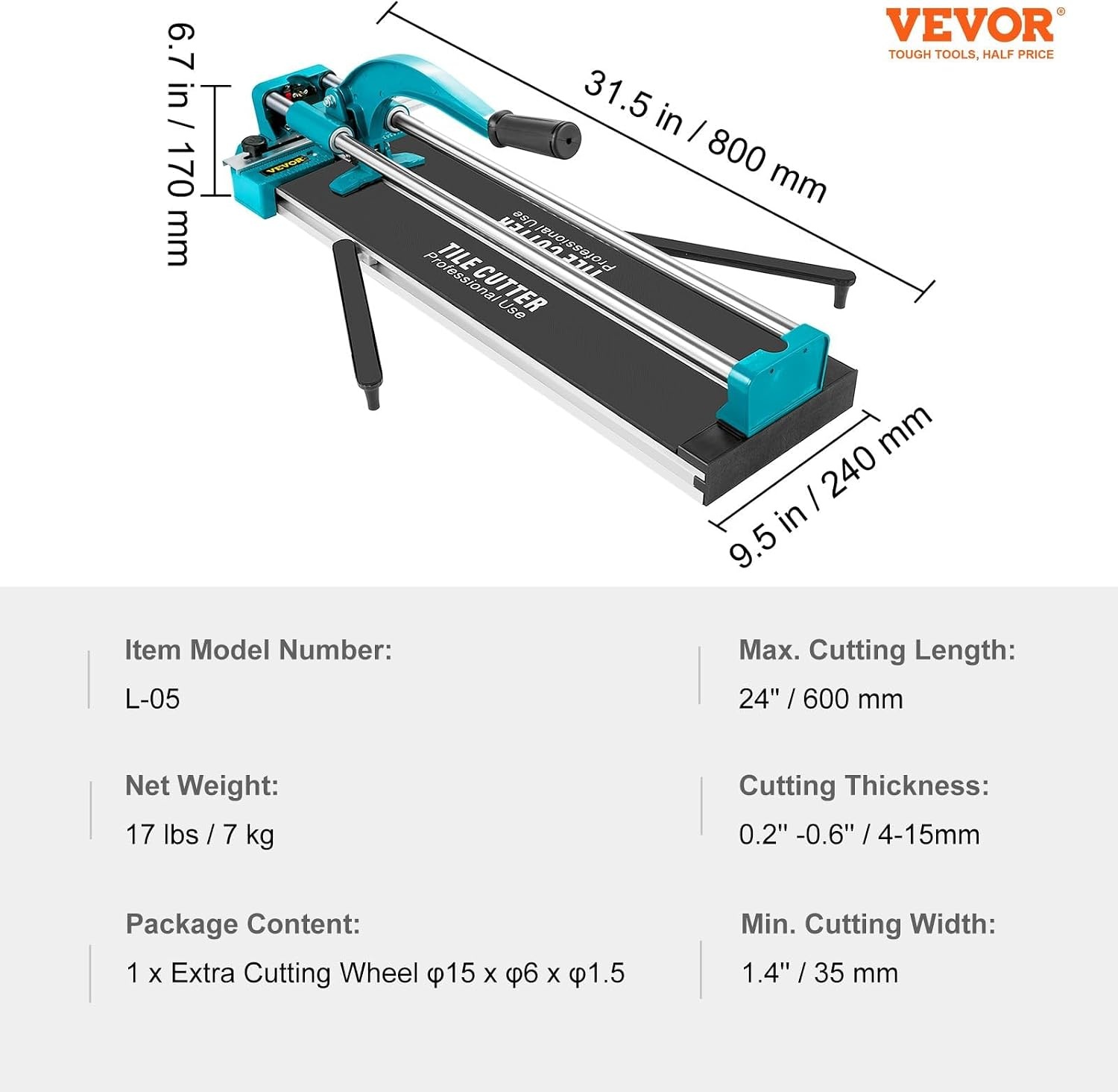 Vevor 24 inch/600 mm tegelsnijder dubbele rails en beugels handmatige tegelsnijder 4504" dop met nauwkeurige laser handmatige tegelsnijgereedschappen voor precisiesnijden (61 cm) - Amazon.com