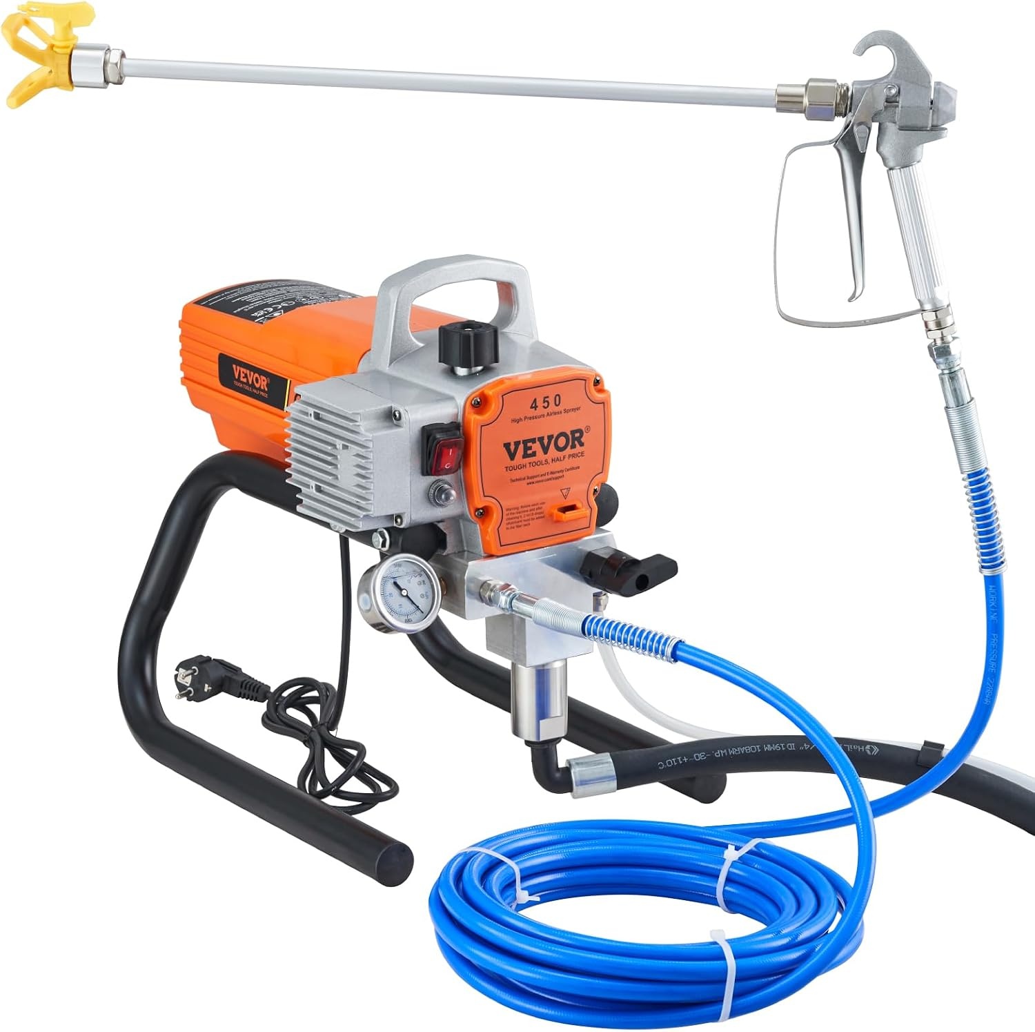 VEVOR 1500W Airless Paint Sprayer 3000PSI Paint Sprayers for DIY Painting Projects Outdoor and Indoor Houses 1.8L/min with 9M High Pressure Hose