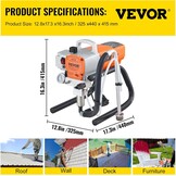 VEVOR 1500W Airless Paint Sprayer 3000PSI Paint Sprayers for DIY Painting Projects Outdoor and Indoor Houses 1.8L/min with 9M High Pressure Hose