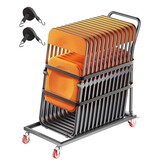 VEVOR Klapstoelstandaard, 136 kg draagkracht, L-vormige stoelwagen voor verticale plaatsing, voor 25 stoelen, metalen transportwagen met rubberen wielen, multifunctionele stoelhouder, matzwart
