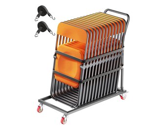 VEVOR Klapstoelstandaard, 136 kg draagkracht, L-vormige stoelwagen voor verticale plaatsing, voor 25 stoelen, metalen transportwagen met rubberen wielen, multifunctionele stoelhouder, matzwart
