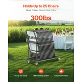 VEVOR Klapstoelstandaard, 136 kg draagkracht, L-vormige stoelwagen voor verticale plaatsing, voor 25 stoelen, metalen transportwagen met rubberen wielen, multifunctionele stoelhouder, matzwart