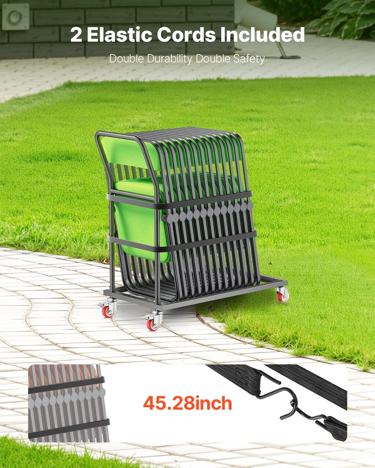 VEVOR Klapstoelstandaard, 136 kg draagkracht, L-vormige stoelwagen voor verticale plaatsing, voor 25 stoelen, metalen transportwagen met rubberen wielen, multifunctionele stoelhouder, matzwart