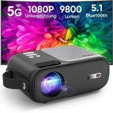 HORLAT Mini-beamer, 5G wifi, bluetooth-beamer, full HD, 720P ondersteund, 9000 lumen, draagbare projector met ± 15° trapeziumcorrectie, thuisbioscoopprojector voor smartphone/gaming/laptop/tv-stick