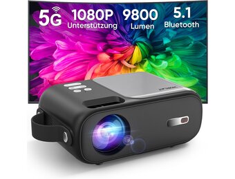 HORLAT Mini-beamer, 5G wifi, bluetooth-beamer, full HD, 720P ondersteund, 9000 lumen, draagbare projector met ± 15° trapeziumcorrectie, thuisbioscoopprojector voor smartphone/gaming/laptop/tv-stick