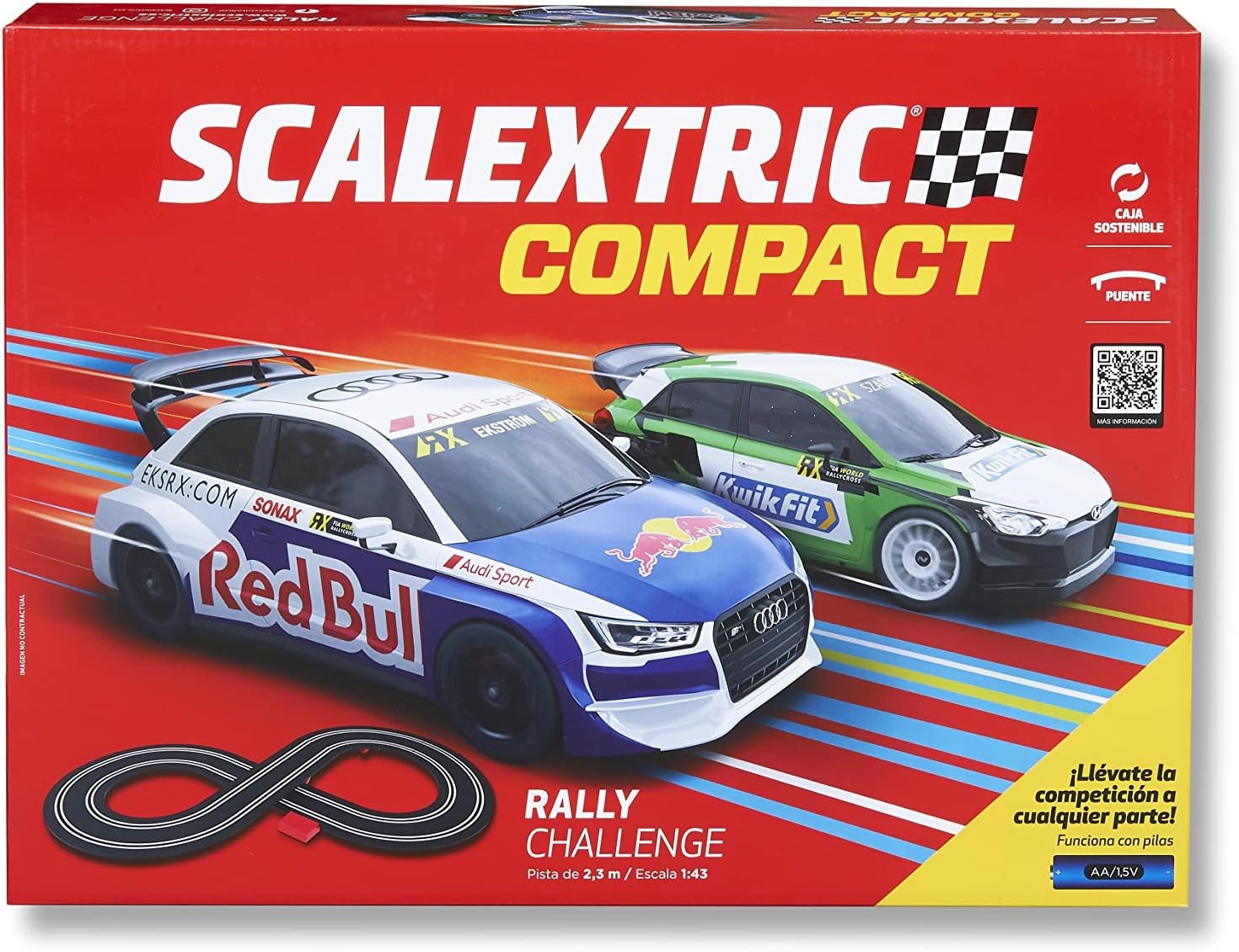 SCALEXTRIC - Compact circuit - Compleet circuit - 2 auto's en 2 afstandsbedieningen inbegrepen - Schaal 1:43 (Set Grand Challenge)