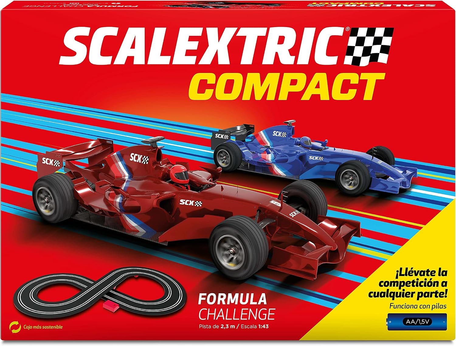 SCALEXTRIC - Compact circuit - Compleet circuit - 2 auto's en 2 afstandsbedieningen inbegrepen - Schaal 1:43 (Set Grand Challenge)